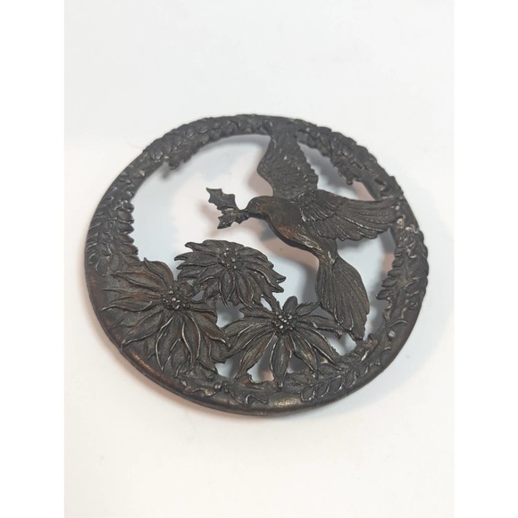 Vintage Rawcliff Pewter Poinsettia Holly Bird Potpourri Lid 1993 with Bonus Jar - Picture 1 of 3